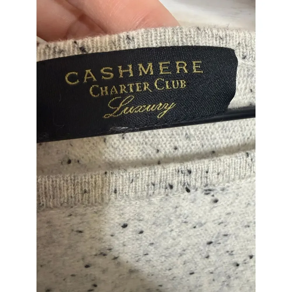 CHARTER CLUB LUXURY CASHMERE Womens M 100% Cashmere Sweater Beige Speckled Black